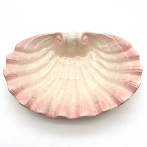 Vintage Large Pink Shell Bowl Dish Glazed Ceramic Retro Beach Decor 11" READ